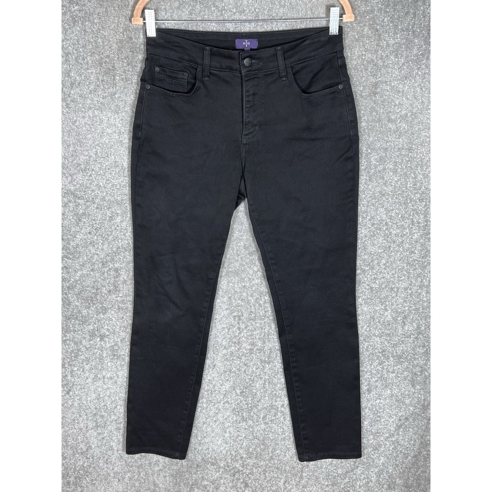 NYDJ The Legging Jeans Womens Size 8P Black Denim Stretch Pockets Mid Rise‎
